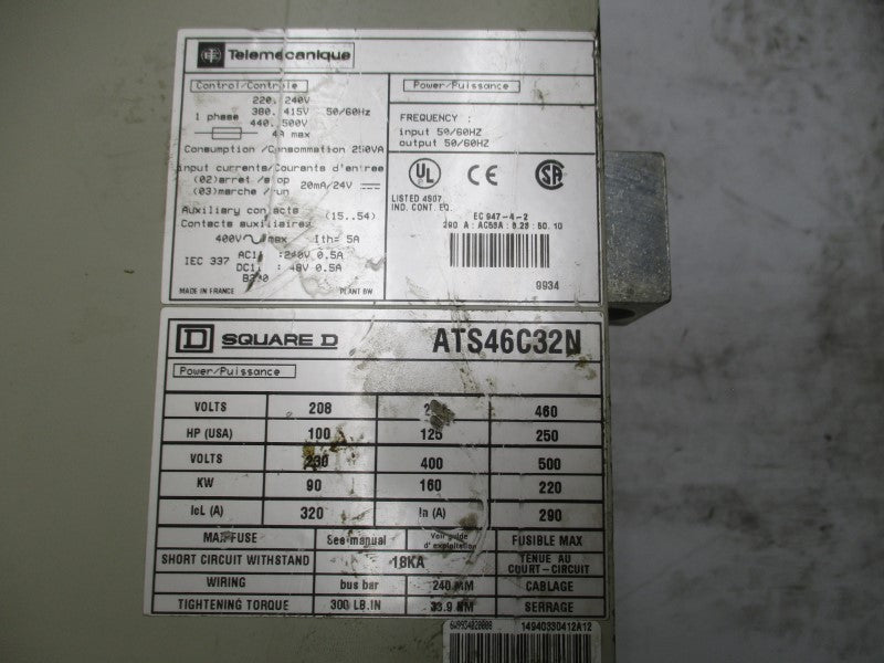 SQUARE D ATS46C32N 460V 290A UNMP