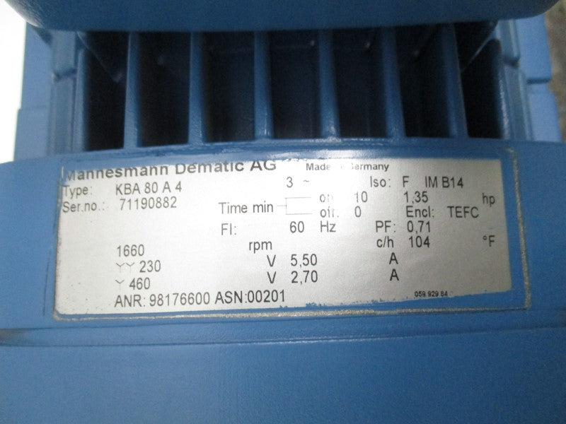 MANNESMANN DEMAG AF08-M3-1-20-3  KBA80A4 230/460V 5.50/2.70A NSNP