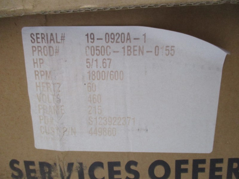 REULAND 0050C-1BEN-0155 5 HP  1800/600 RPM 460V NSFS