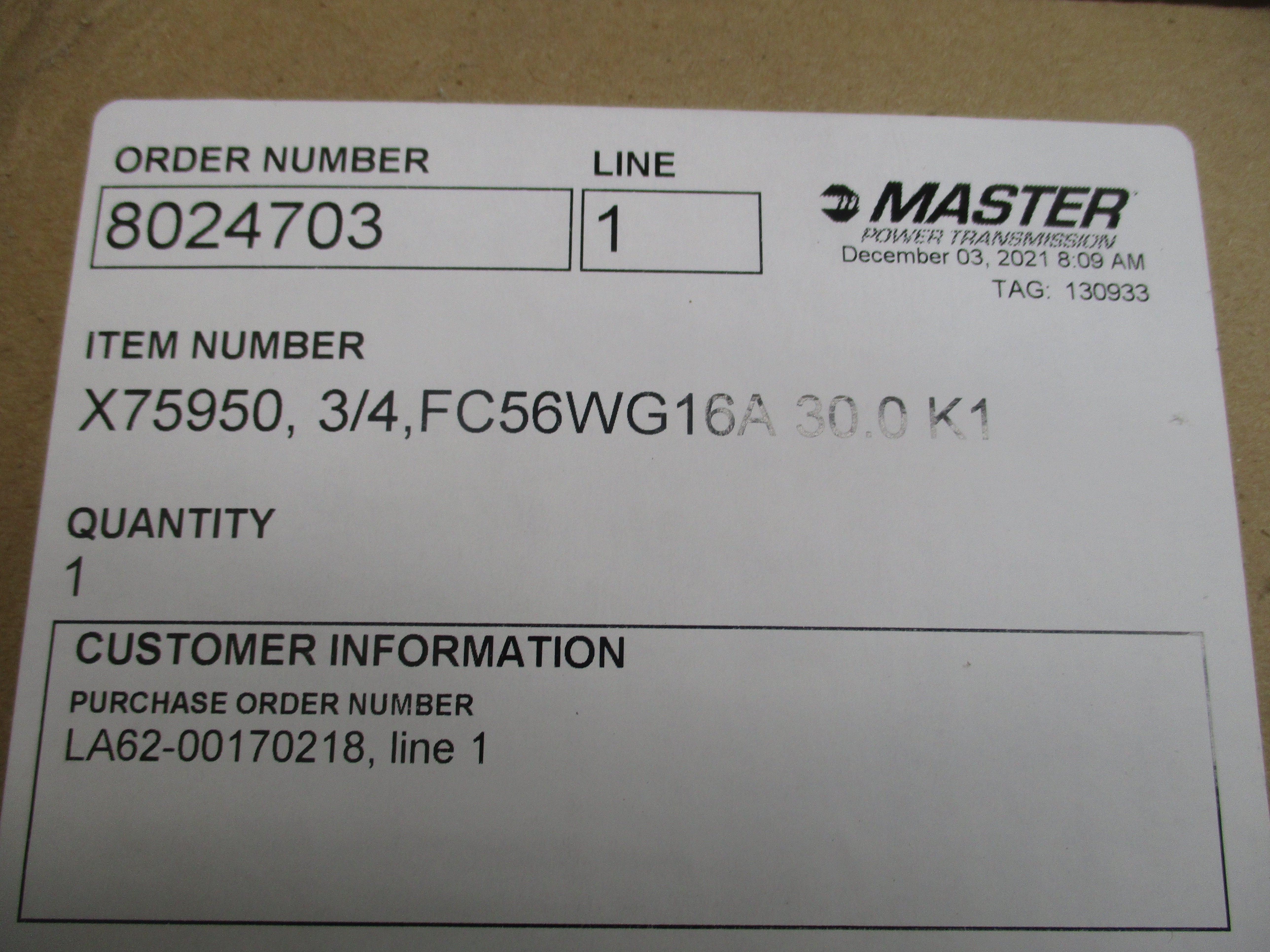 MASTER POWER TRANSMISSION FC56WG16A 208-250/460V 5.2-3/1.5A NSMP