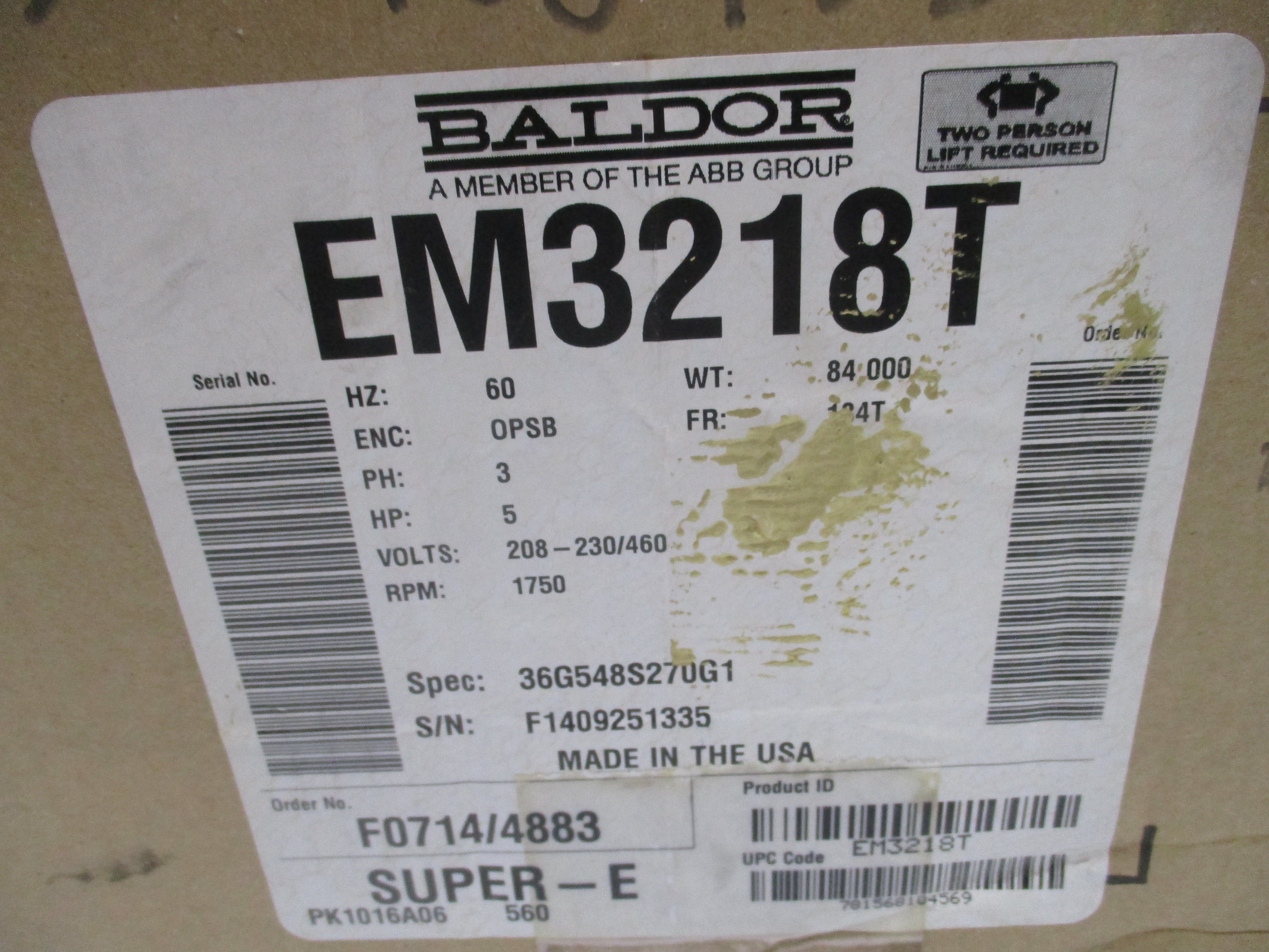 BALDOR EM3218T 208-230/460V 14-13.2/6.6A NSMP
