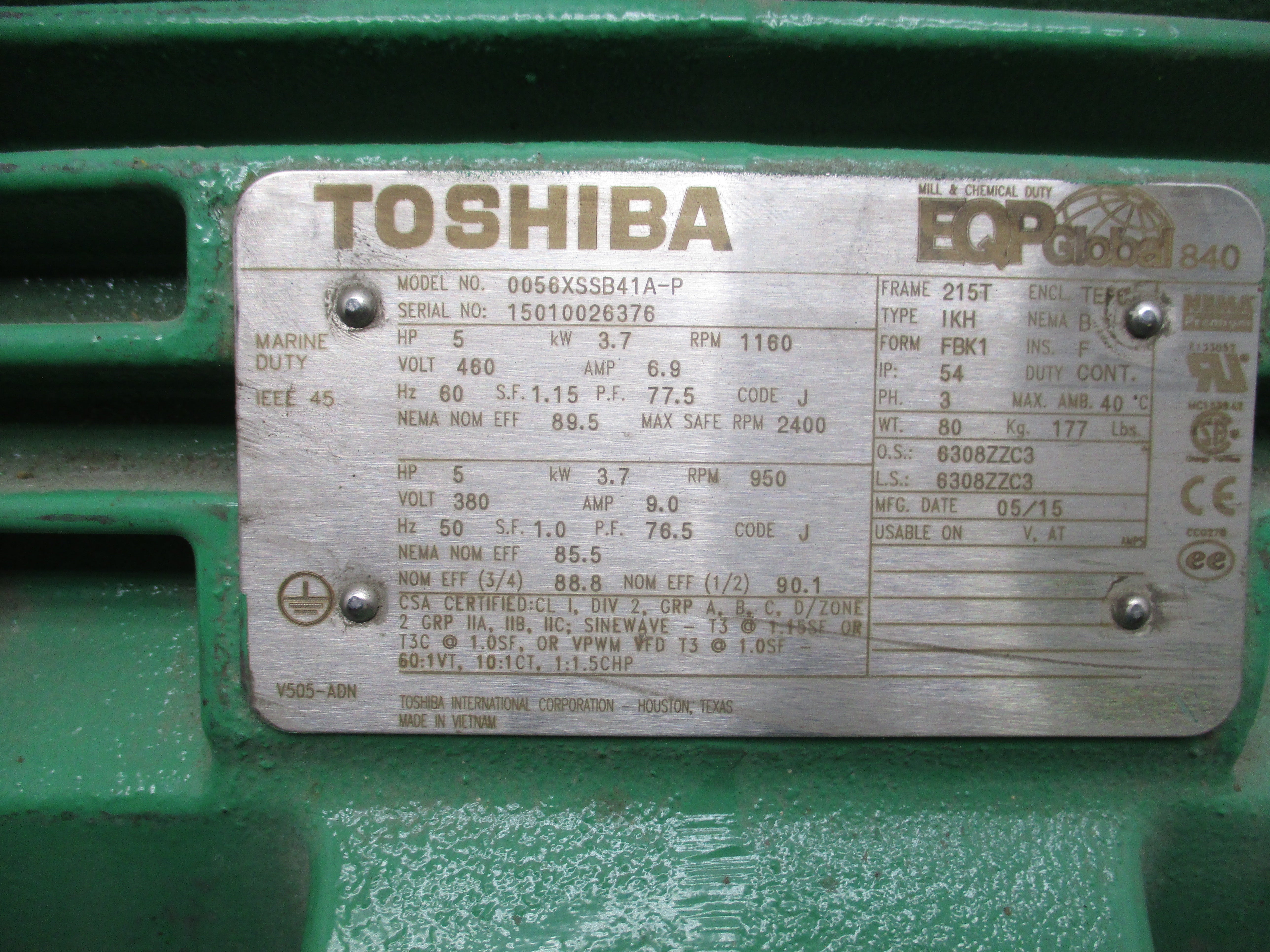 TOSHIBA 0056XSSB41A-P 380/460V 6.9/9.0A NSNP