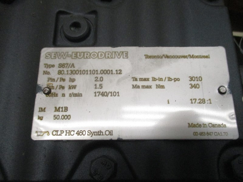 SEW-EURODRIVE S67DRE90L4BE2HF 230/460V 5.70/2.85A NSMP