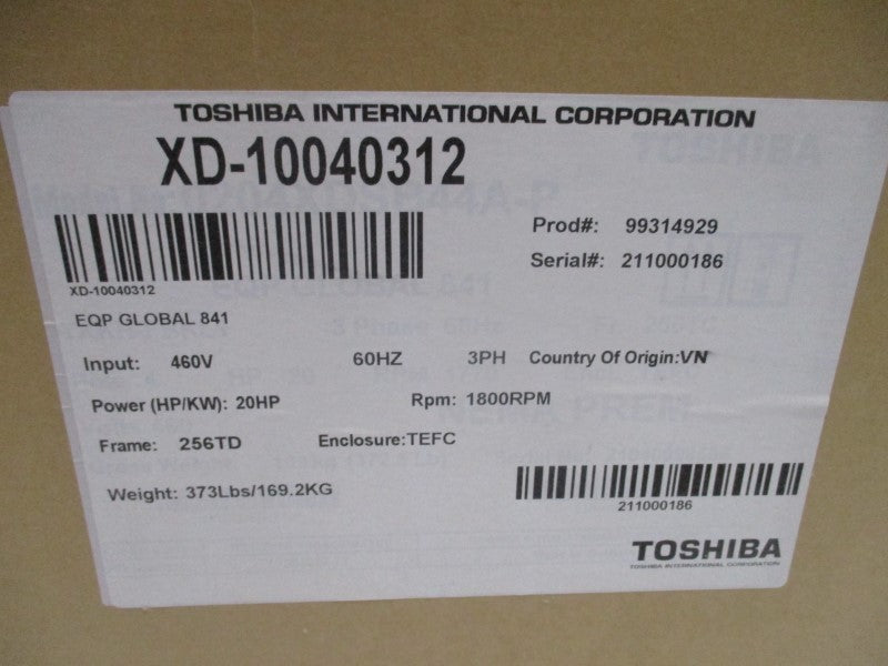 TOSHIBA XD-10040312 256TD  20HP  1800RPM 460V 25A NSMP