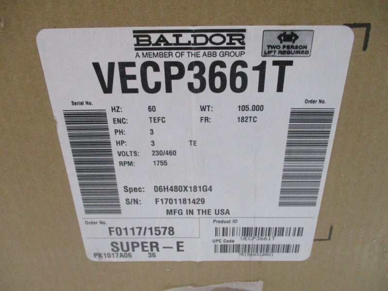 BALDOR VECP3661T 230/460V 8.2/4.1A NSMP