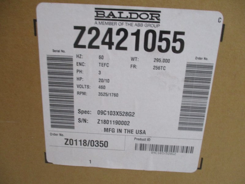 BALDOR Z2421055 256TC HP 20/10 460V 24/17A NSMP