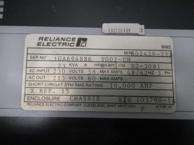 RELIANCE ELECTRIC VC-90 802420-2TA 230V 58.3A UNMP