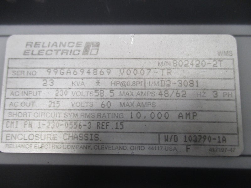 RELIANCE ELECTRIC VC-90 802420-2T 230V 58.5A UNMP