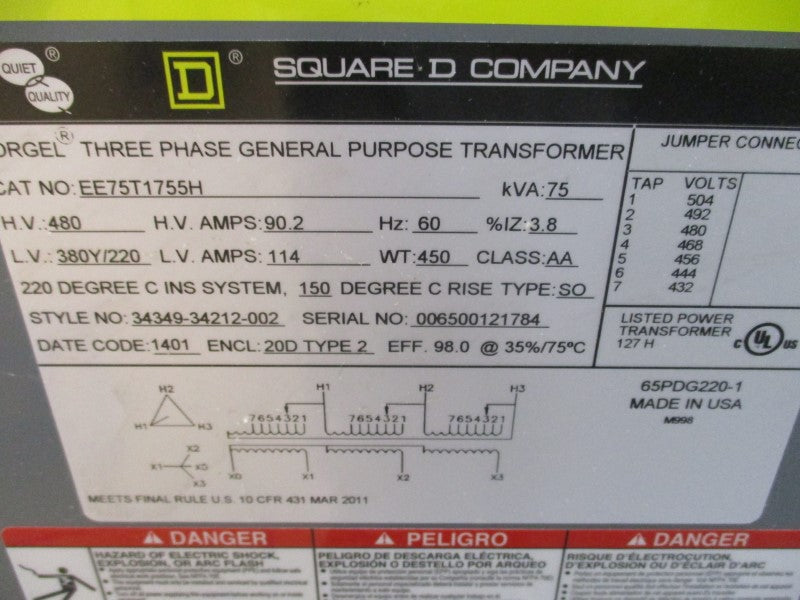 SQUARE D EE75T1755H 480V 90.2A NSMP