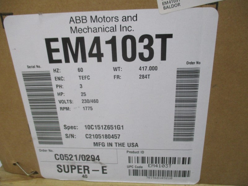 BALDOR EM4103T 230/460V 62/31A NSMP