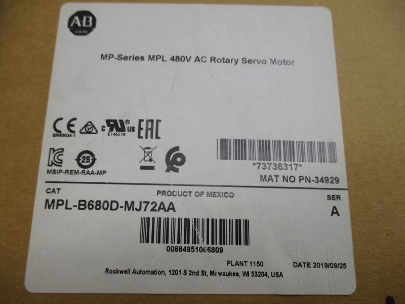 ALLEN BRADLEY MPL-B680D-MJ72AA SER. A 460V 34A NSMP