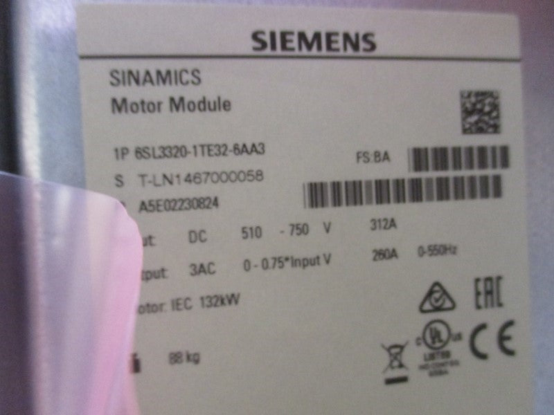 SIEMENS 6SL3320-1TE32-6AA3 510-750V 312A NSMP