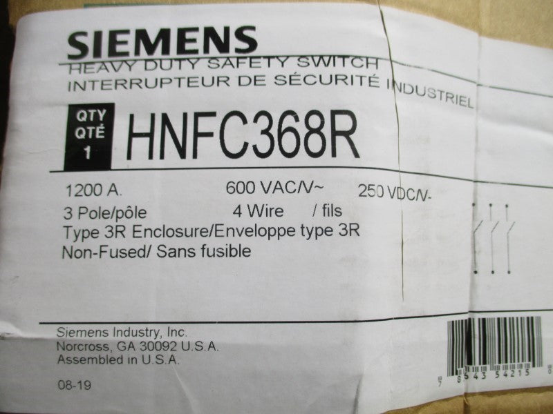 SIEMENS HNFC368R 600VAC 1200A NSMP