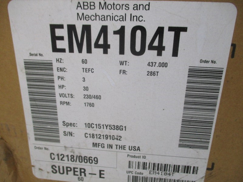 BALDOR EM4104T 230/460V 76/38A NSMP