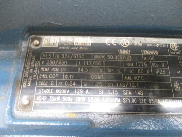 WEG Z050180T3E073120 50 HP  326TSC  230/460V 117/58.5A NSMP