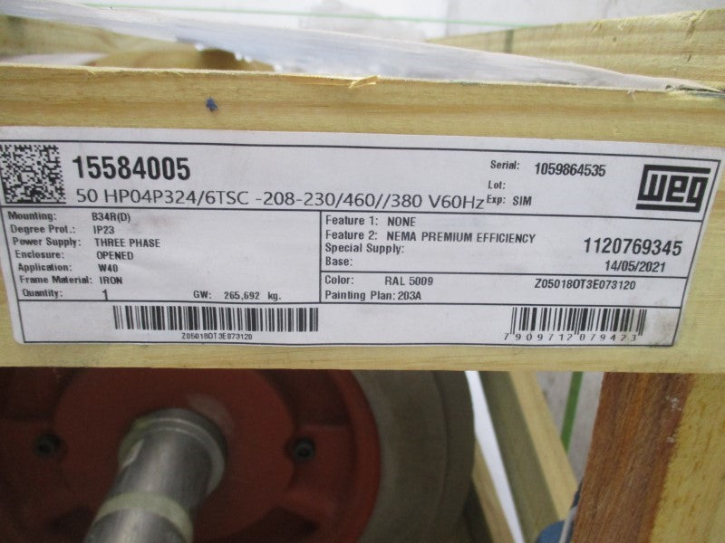 WEG Z050180T3E073120 50 HP  326TSC  230/460V 117/58.5A NSMP