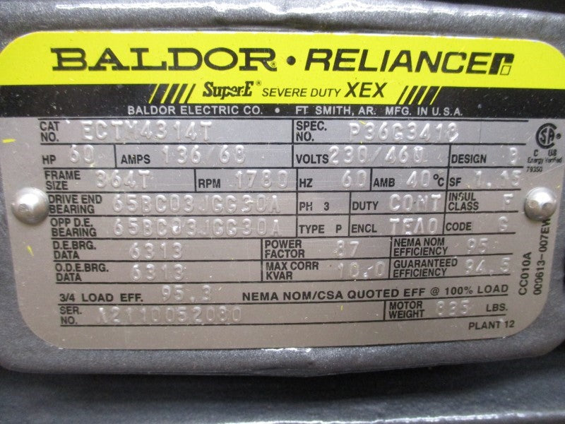 BALDOR ECTM4314T 230/460V 136/68A NSMP