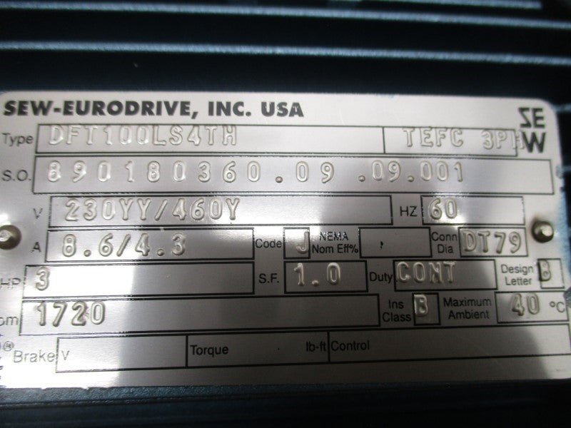 SEW-EURODRIVE R27DT100LS4TH 230/460V 8.6/4.3A NSMP