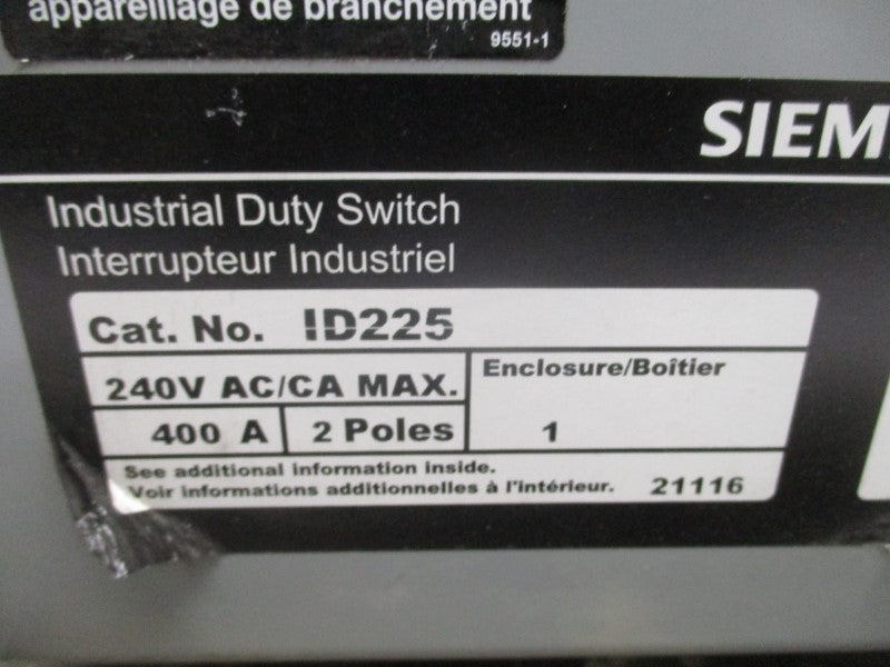 SIEMENS ID225 240VAC 400A NSNP
