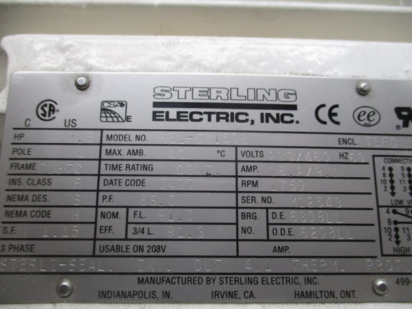 STERLING ELECTRIC HEL-GM1159 HEL-GM1502 230/460V 18.2/9.1A NSNP