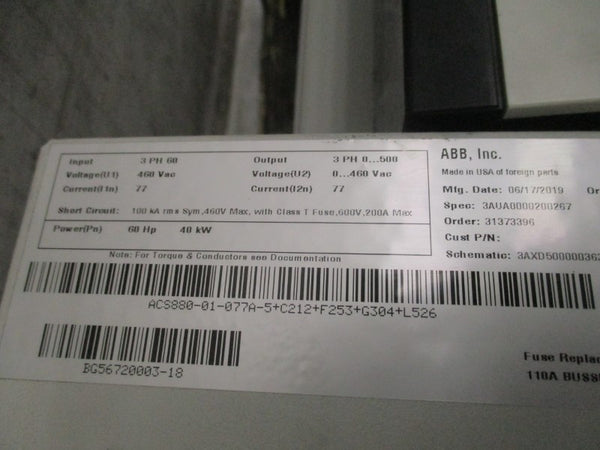 ABB ACS880-01-077A-5+C212+F253+G304+L526 460V 77A NSNP