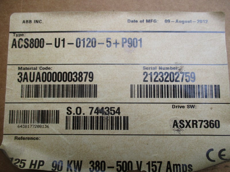 ABB ACS800-U1-0120-5+P901 F/W ASXR7360 380-500VAC 155A NSMP