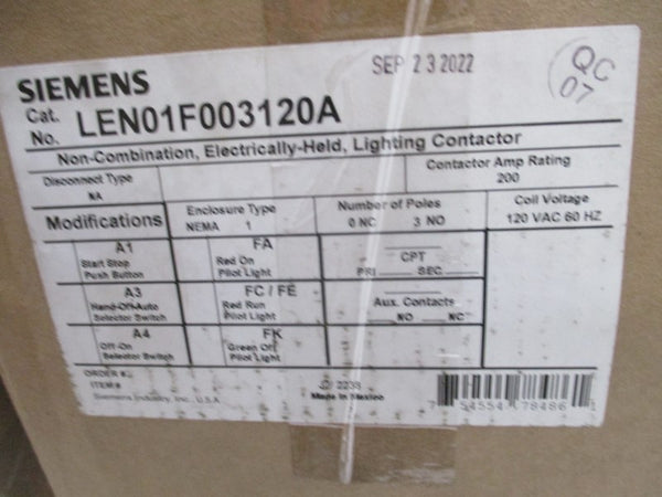 SIEMENS LEN01F003120A 110-127VDC 200A NSMP