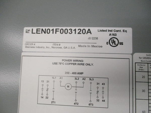 SIEMENS LEN01F003120A 110-127VDC 200A NSMP