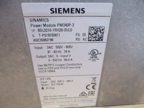 SIEMENS 6SL3210-1RH28-0UL0 500-600V 78A (AS PICTURED) NSNP
