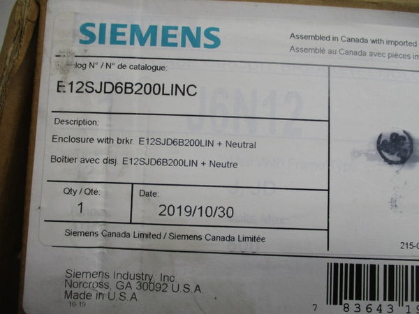 SIEMENS E12SJD6B200LINC 600V 200A NSMP