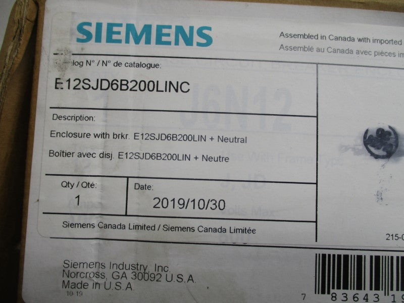 SIEMENS E12SJD6B200LINC 600V 200A NSMP