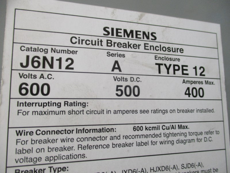 SIEMENS E12SJD6B200LINC 600V 200A NSMP