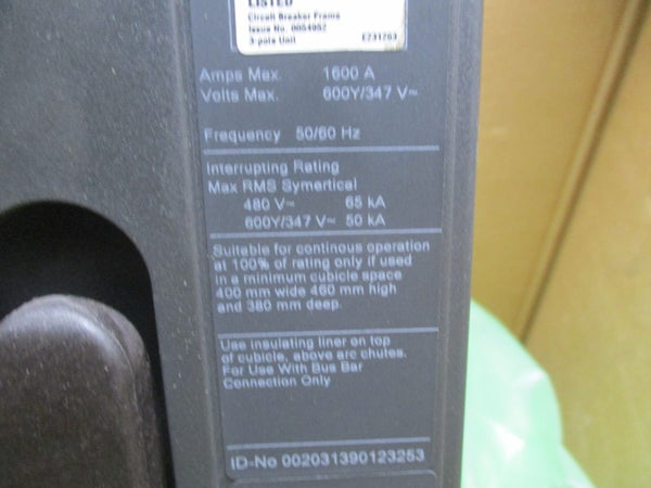 SIEMENS 3WL5116-3CB32-1AA2 480V 1600A NSMP