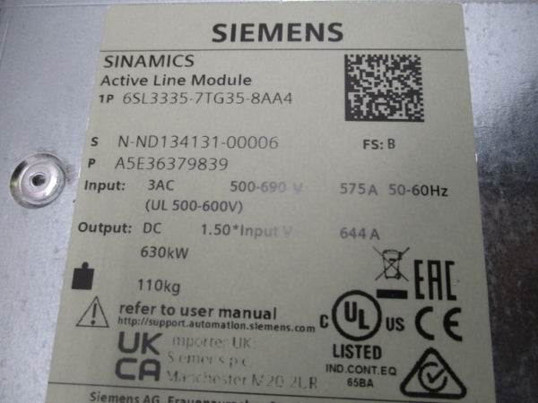 SIEMENS 6SL3335-7TG35-8AA4 500-690V 575A NSMP