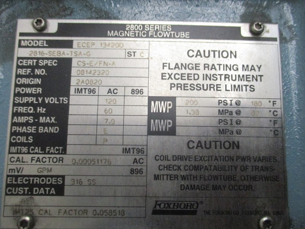 FOXBORO ECEP13420D 2816-SEBA-TSA-G SER. 2800 120VAC 7.0A 200PSI NSMP