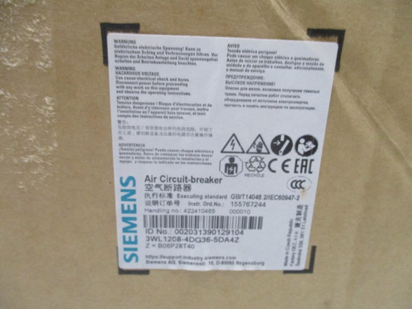 SIEMENS 3WL1208-4DG36-5DA4Z 690VAC 2000A NSMP