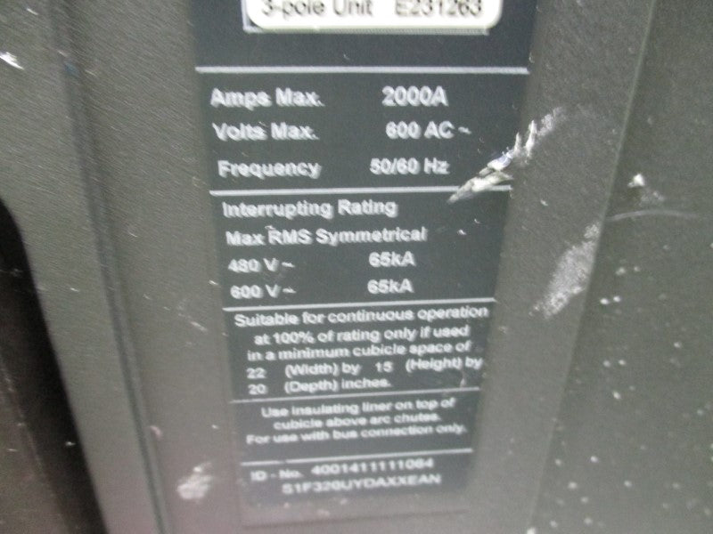 SIEMENS 3WL2112-4AS32-1AA0 600VAC 2000A NSMP