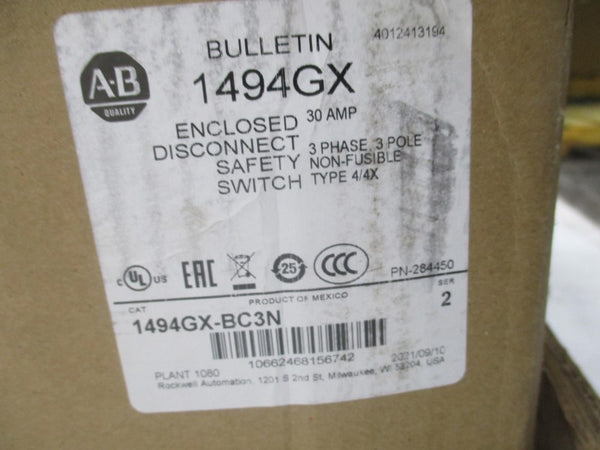 ALLEN BRADLEY 1494GX-BC3N SER. 2 600V 30A NSMP