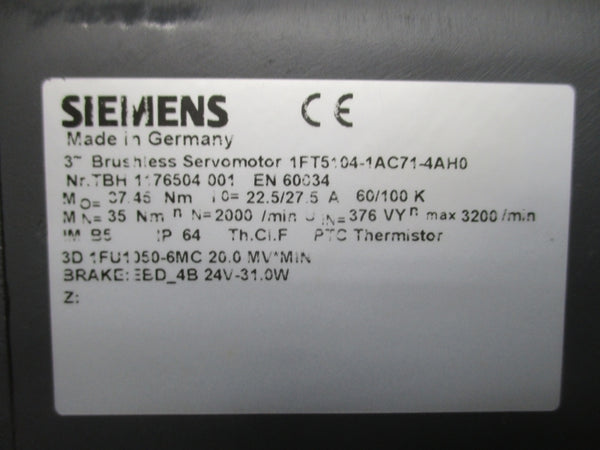 SIEMENS 1FT5104-1AC71-4AH0 376V 22.5/27.5A NSNP