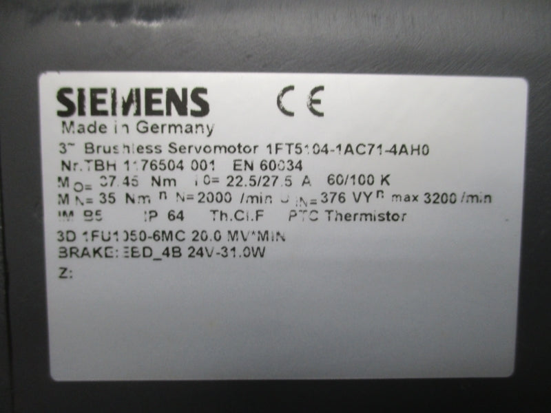 SIEMENS 1FT5104-1AC71-4AH0 376V 22.5/27.5A NSNP