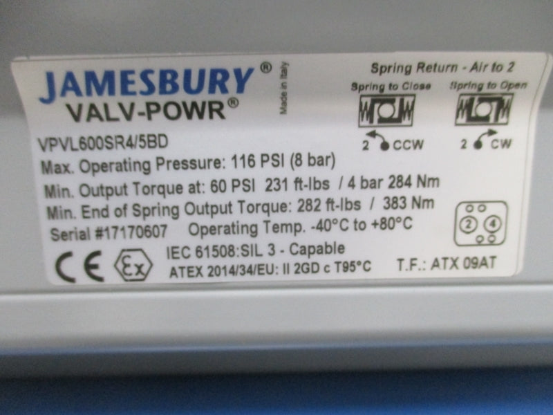 JAMESBURY 6" VPVL600SR4/5BD 7150312236XTZ1 116PSI NSNP