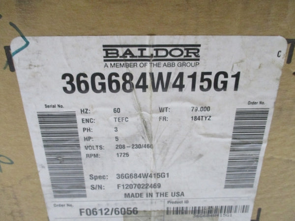 BALDOR 36G684W415G1 5 HP 60HZ TEFC 208-230/460V 15-13.2/6.6A NSMP