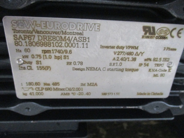 SEW-EURODRIVE SAF67DRE80M4/ASB1 277/480V 2.40/1.38A NSNP