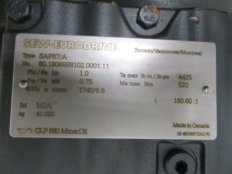 SEW-EURODRIVE SAF67DRE80M4/ASB1 277/480V 2.40/1.38A NSNP