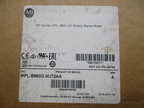 ALEN BRADLEY MPL-B860D-MJ72AA SER. A NSMP