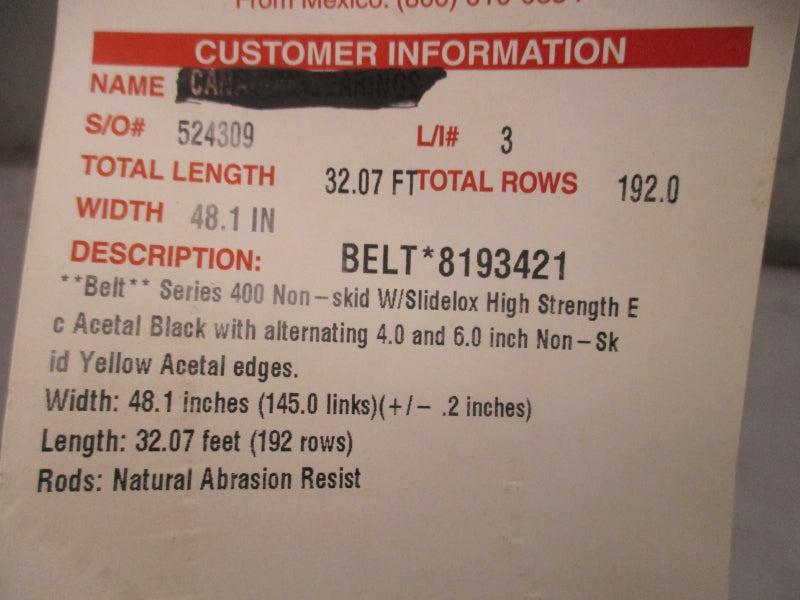 INTRALOX 8193421 SER. 400 48.1 IN WIDE  32.4 LENGTH NSNP