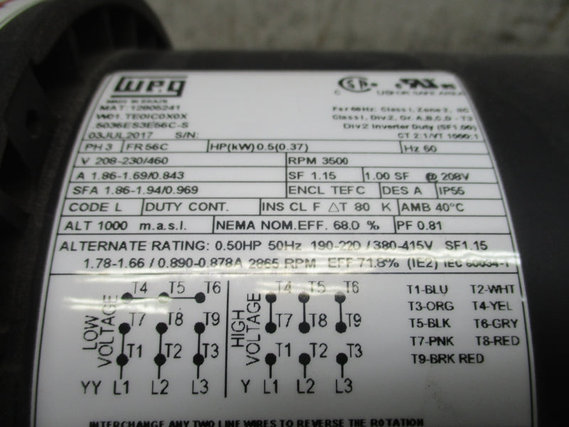 CINCINNATI FAN PB-9 10217A2765 208-230/460V 1.86-1.69/0.843A NSNP