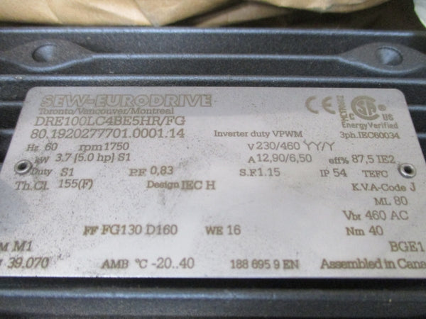 SEW-EURODRIVE DRE100LC4BE5HR/FG 230/460V 12.90/6.50A NSMP