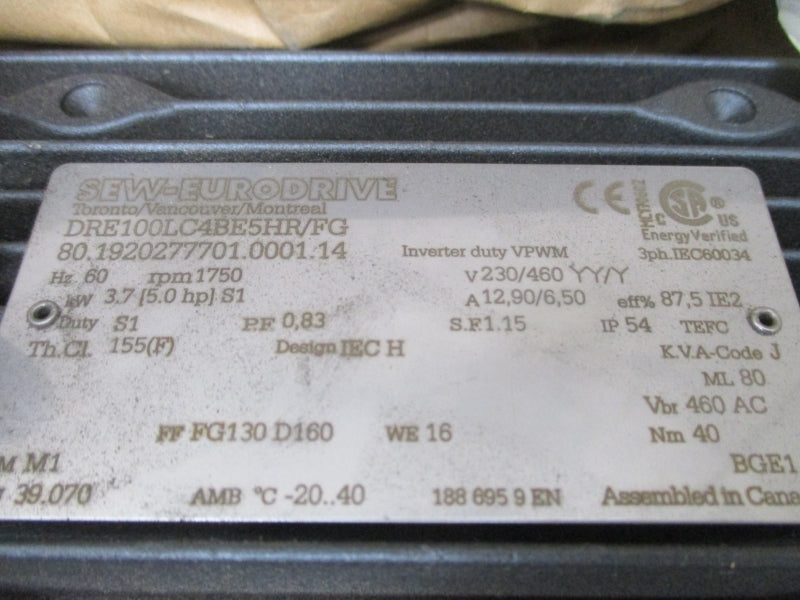 SEW-EURODRIVE DRE100LC4BE5HR/FG 230/460V 12.90/6.50A NSMP