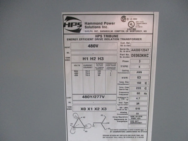 HAMMOND POWER SOLUTIONS DE063KKC 504V NSNP